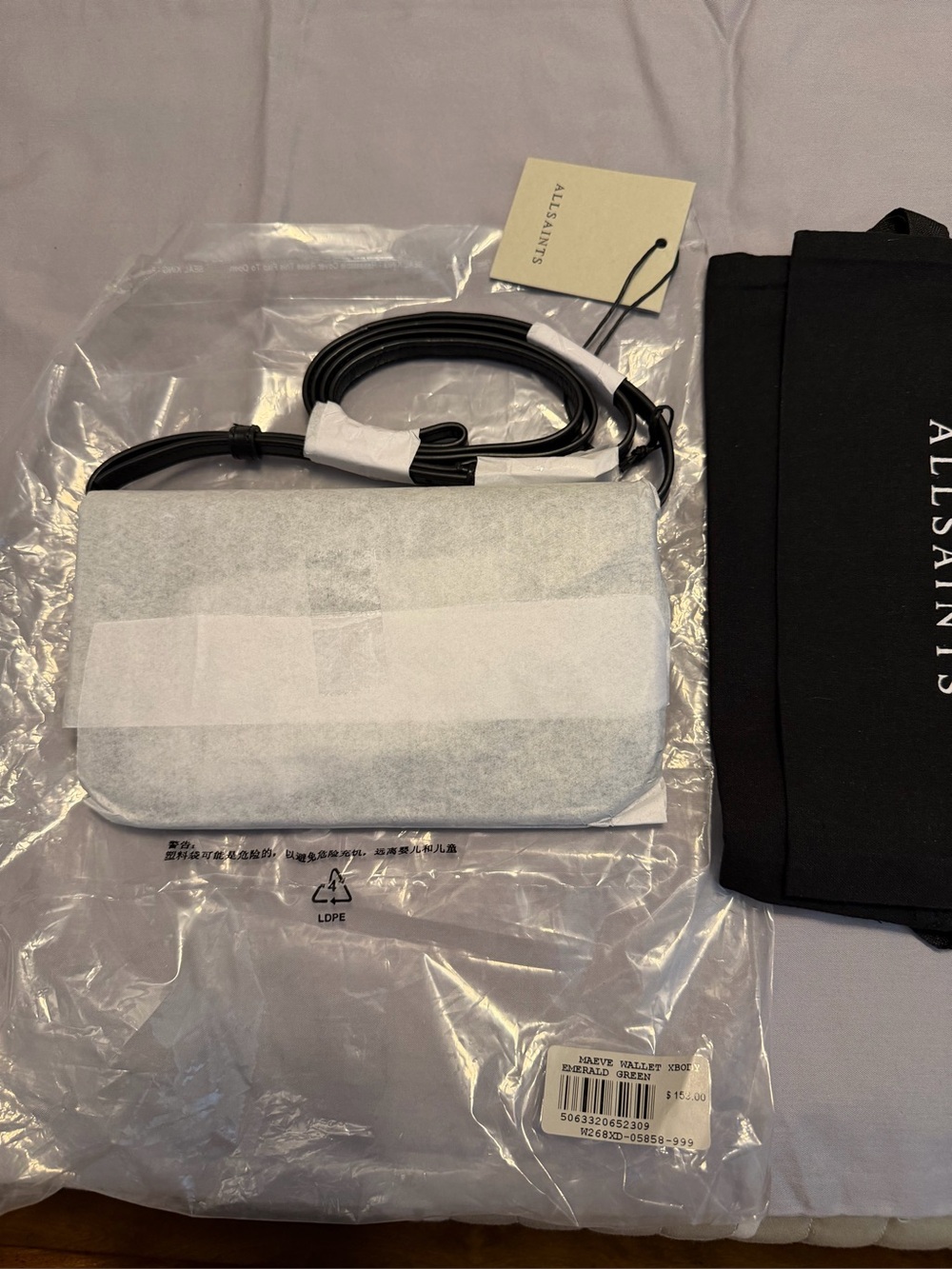 AllSaints Maeve Leather Wallet Crossbody – Emerald Green – New With Tags
